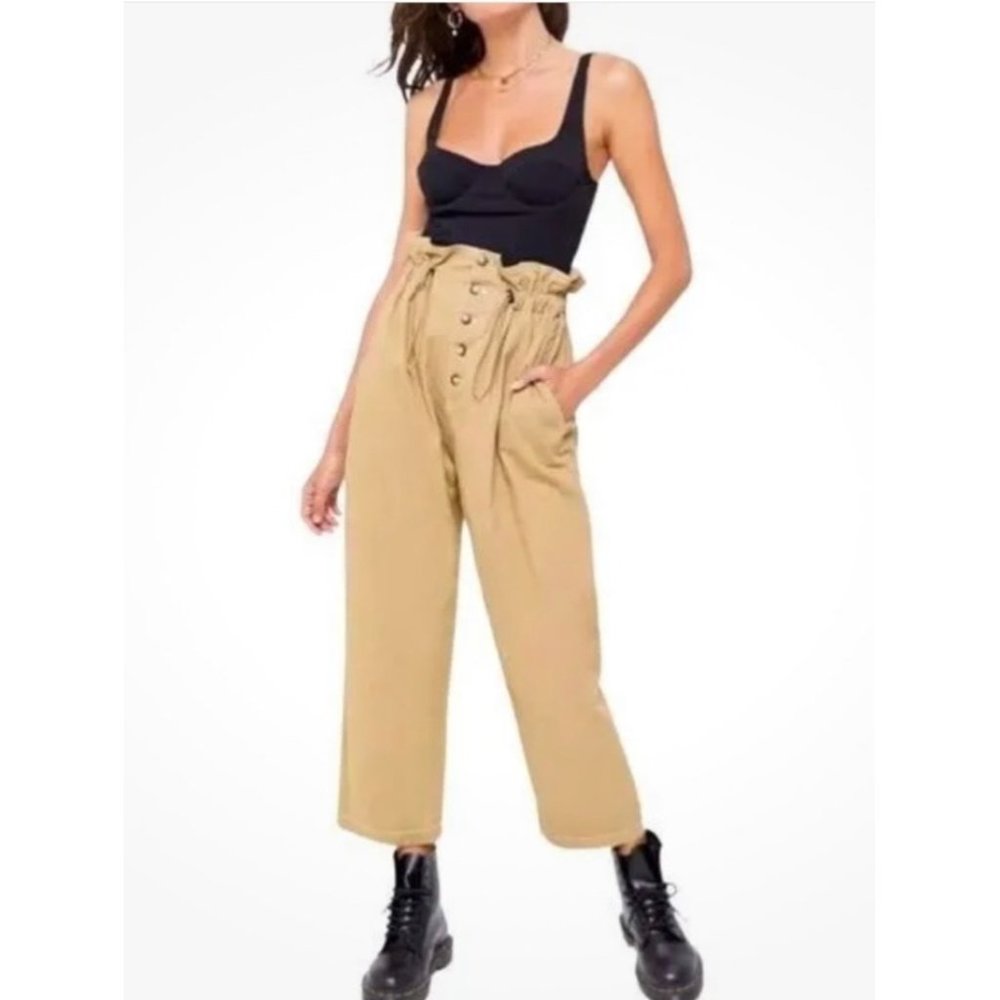 Urban Outfitters UO Terra High-Waisted Paperbag Pant tan Size S Tan Cropped